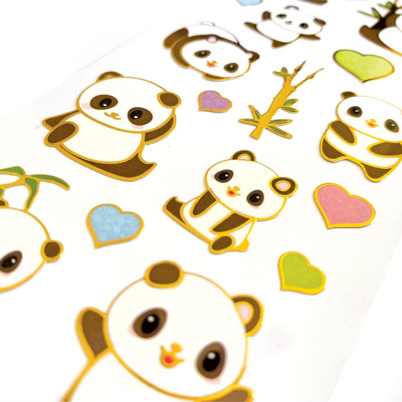 Paper House Productions Panda Love Shiny Foil Enamel Effect Sticker Sheet for Crafts, Scrapbooking & Collecting - Image 1